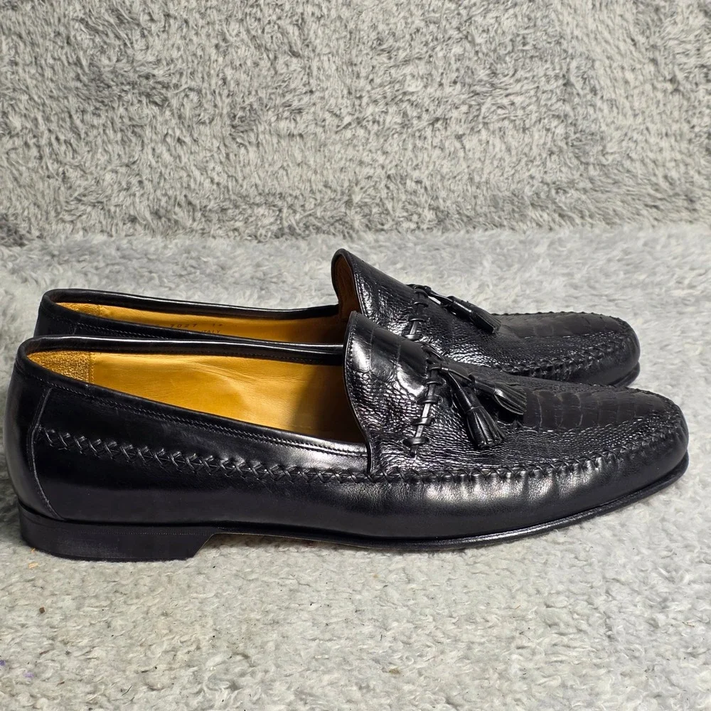Johnston & Murphy‎ Tassel Loafers Black Exotic Ostrich Leather Italian Mens 13 M
